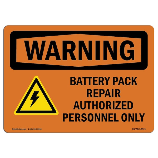 Safety Sign, OSHA WARNING, 3.5" Height, 5" Width, Battery Pack Repair, Landscape, 10PK